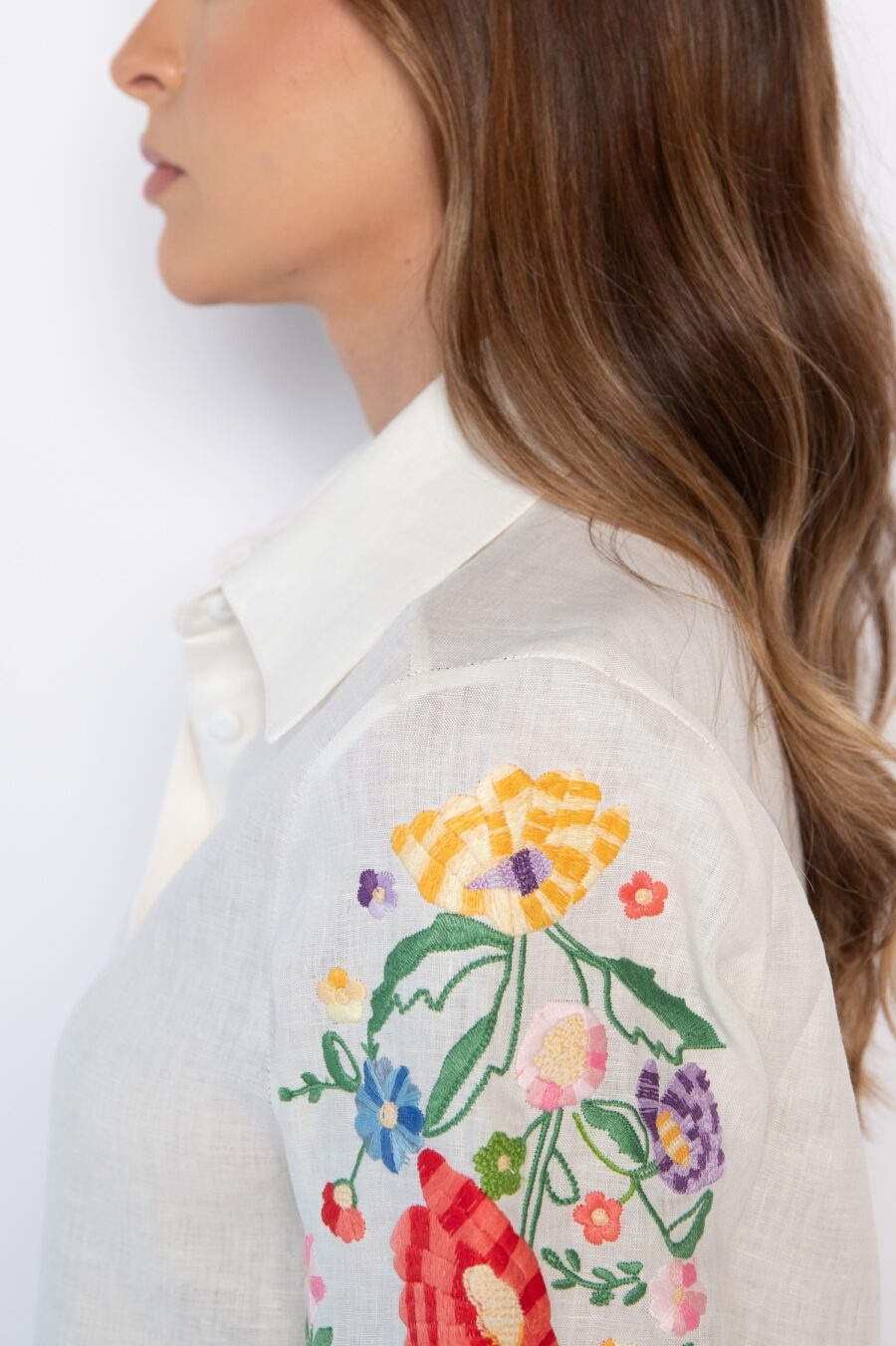 Camisa Bordada 100% Linho Manga 3/4 Off White - Rayra - Imagem 5