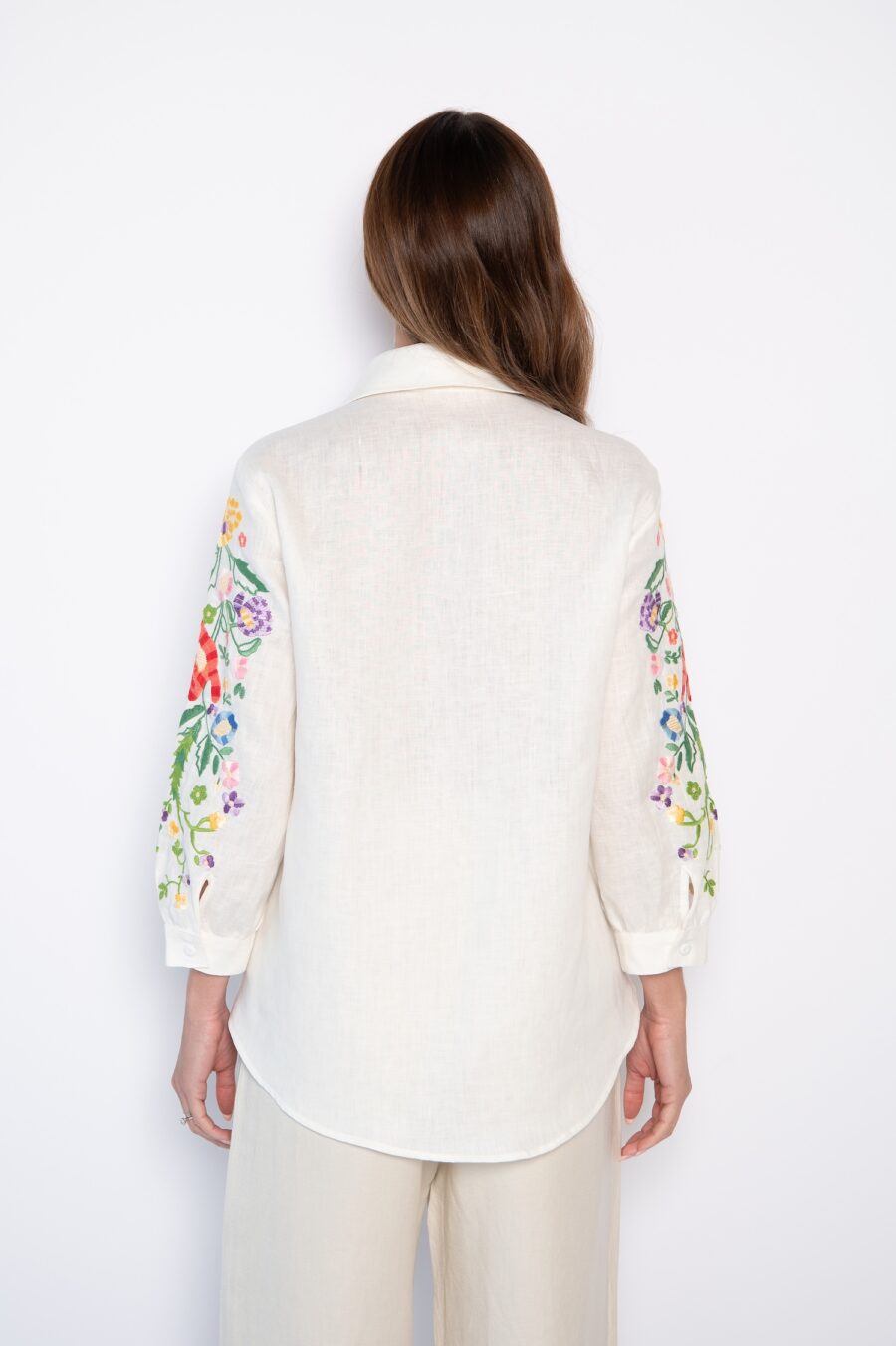 Camisa Bordada 100% Linho Manga 3/4 Off White - Rayra - Imagem 6