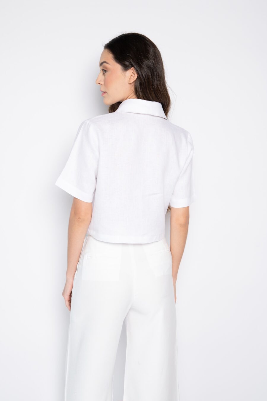 Camisa Cropped Bordada Mini Florais 100% linho Branca - Bianca - Imagem 5