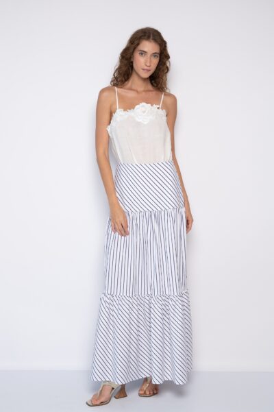 Saia Longa de Listras Branco/Azul - Gil