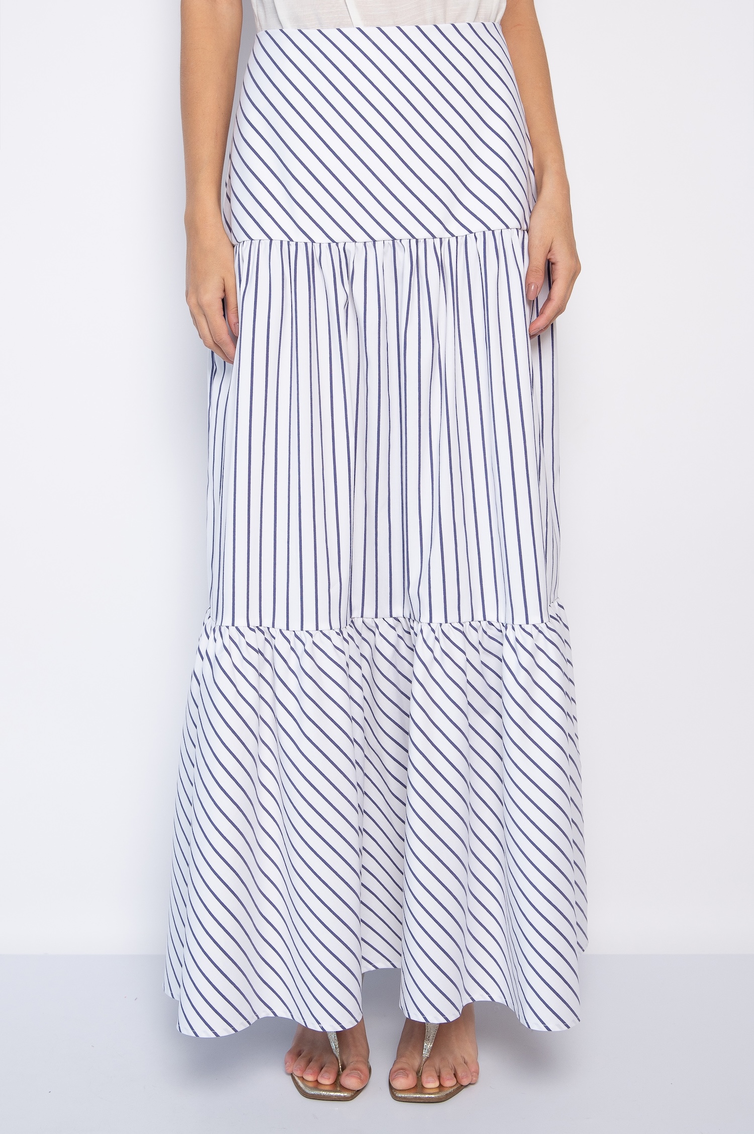Saia Longa de Listras Branco/Azul - Gil - Imagem 4
