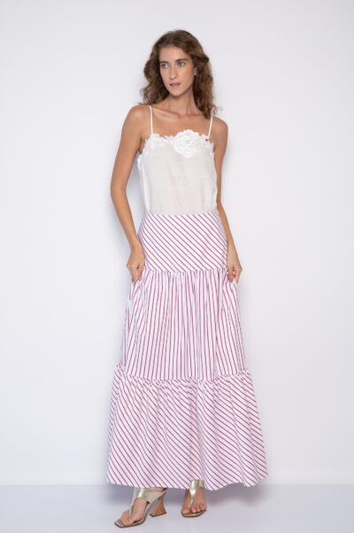 Saia Longa de Listras Branco/Rosa - Gil