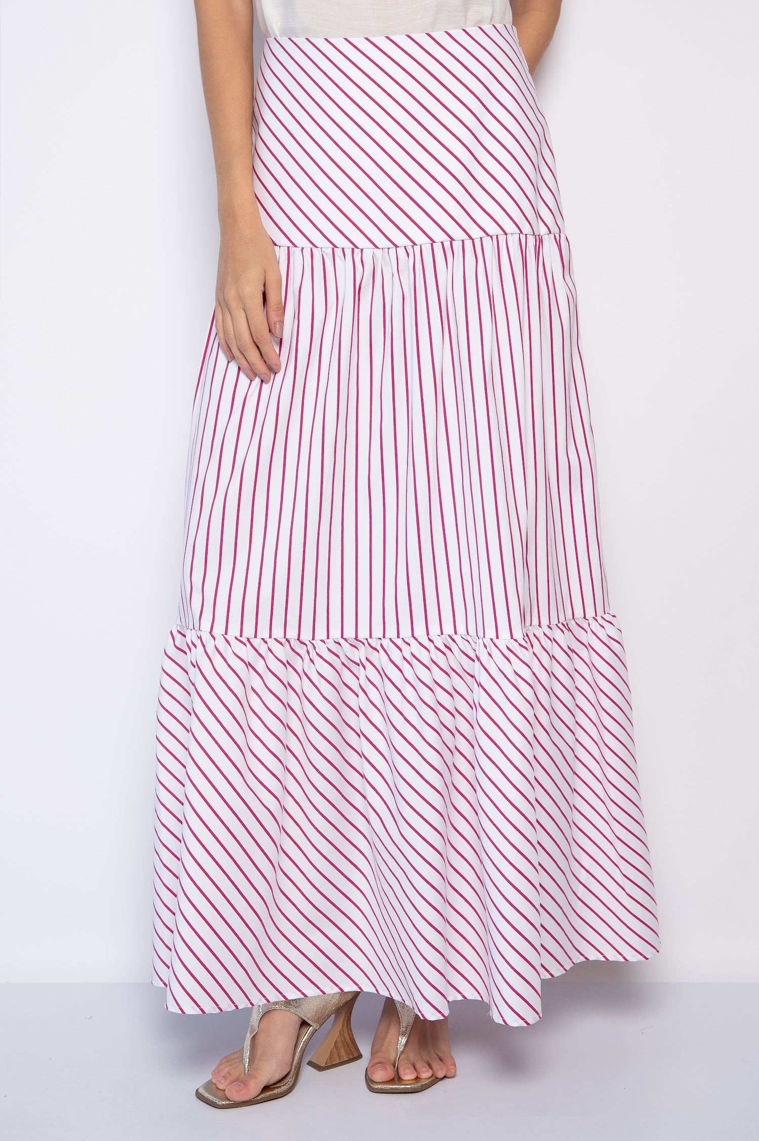 Saia Longa de Listras Branco/Rosa - Gil - Imagem 4
