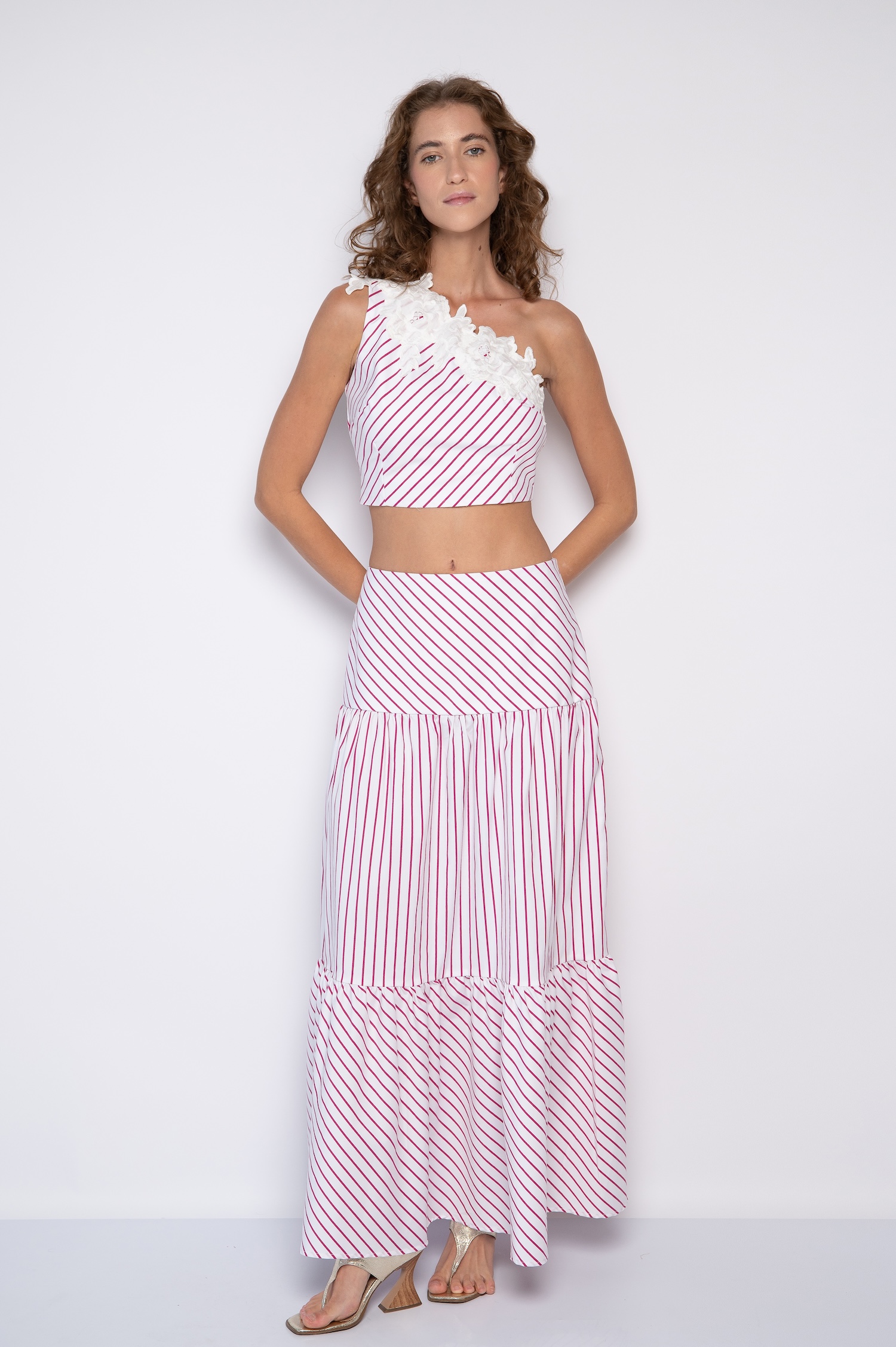 Saia Longa de Listras Branco/Rosa - Gil - Imagem 2