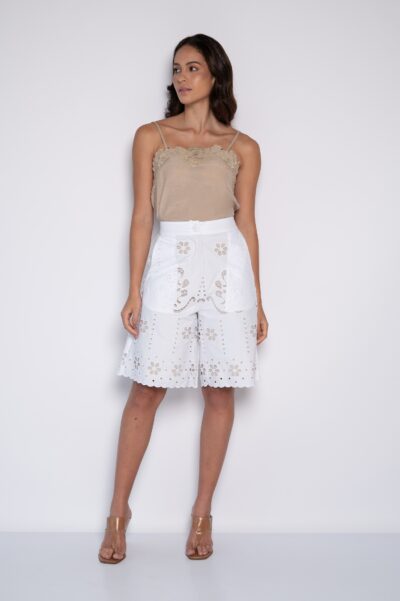 Bermuda Bordada Feminina Branca - Margô