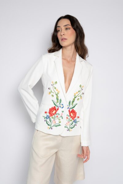 Blazer Bordado Mini Florais Off White - Mila