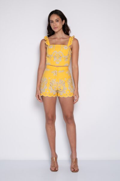 Short Curto Bordado Amarelo - Nete