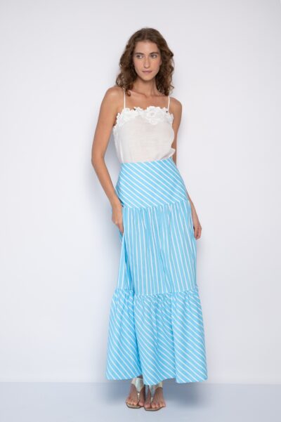 Saia Longa de Listras Azul/Branco - Gil