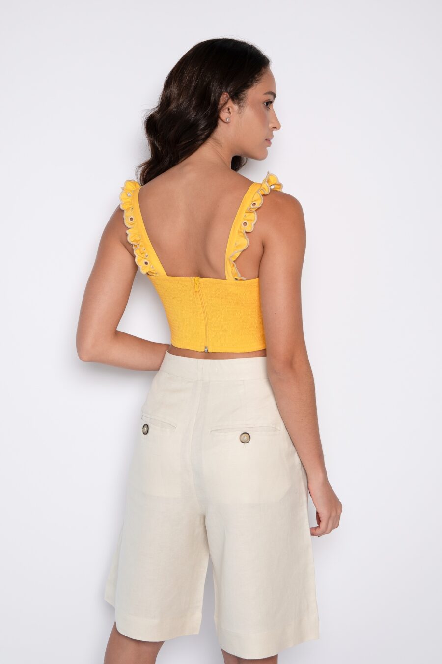 Cropped Bordado com Alça Decote Quadrado Amarelo - Daiane - Imagem 5