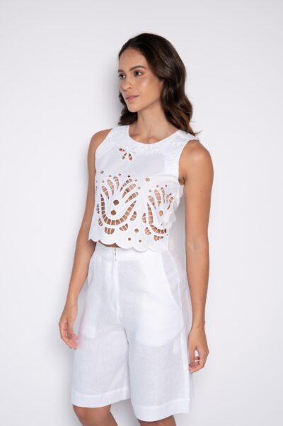 Blusa Cropped Bordada Branca - Nair