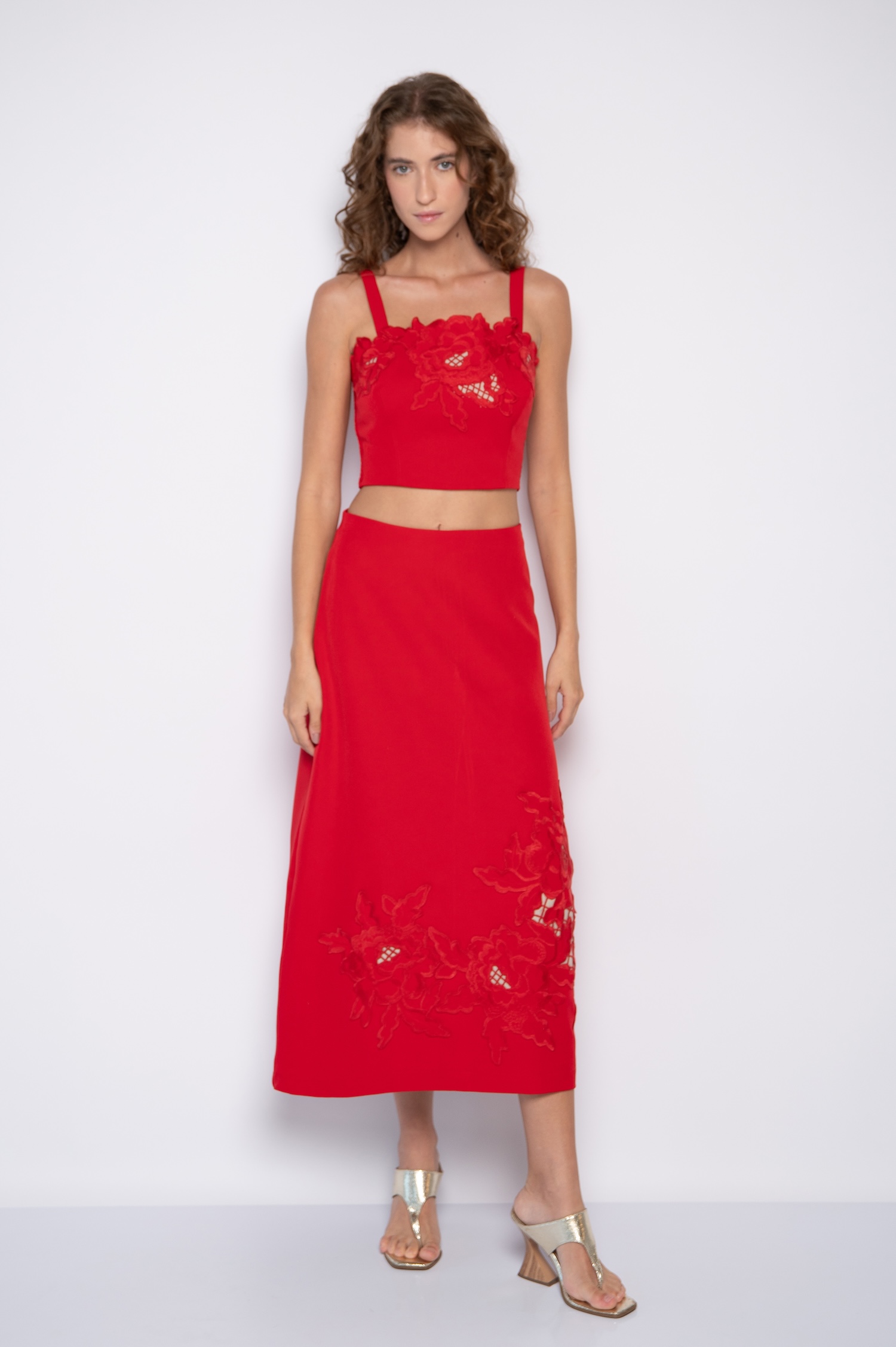 Top Bordado com Alças Vermelho - Mileide