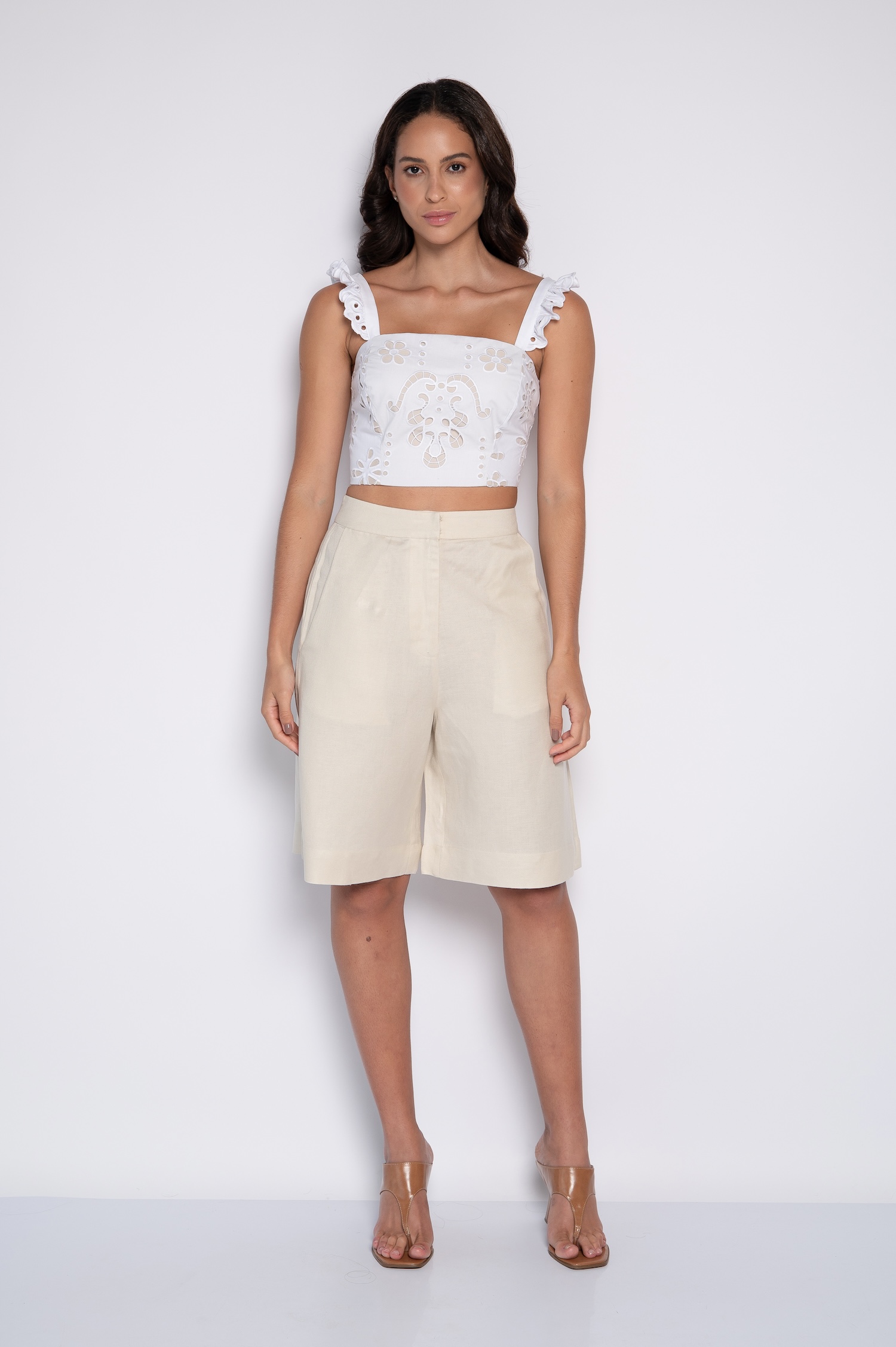 Cropped Bordado com Alça Decote Quadrado Branco - Daiane - Imagem 2