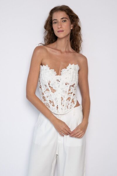 Corset Tomara que Caia Bordado Off White - Patrícia