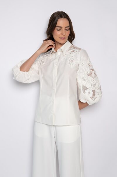 Camisa bordada em 3d Off White - Cleide