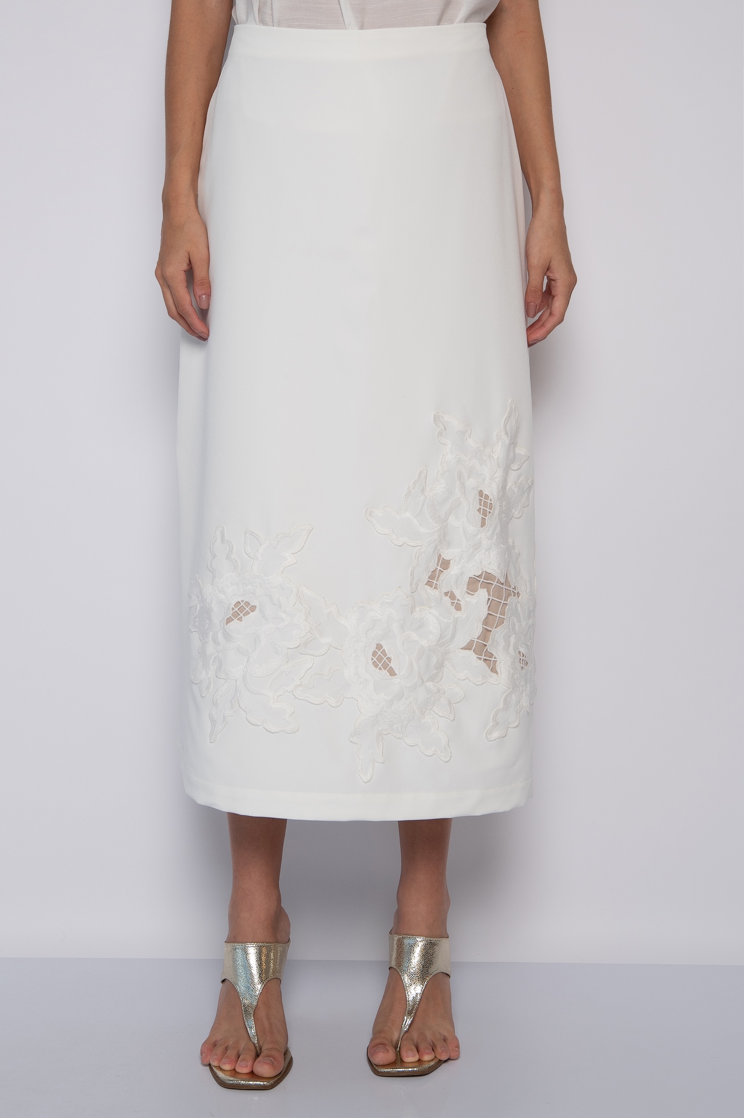 Saia Midi Bordada Off White - Monique - Imagem 2