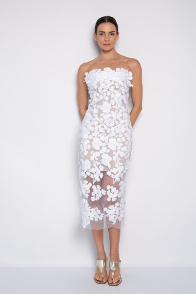 Vestido Bordado Midi Sem Alças Branco - Gisele