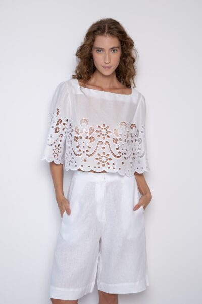 Blusa Cropped Bordada Branca - Alicia