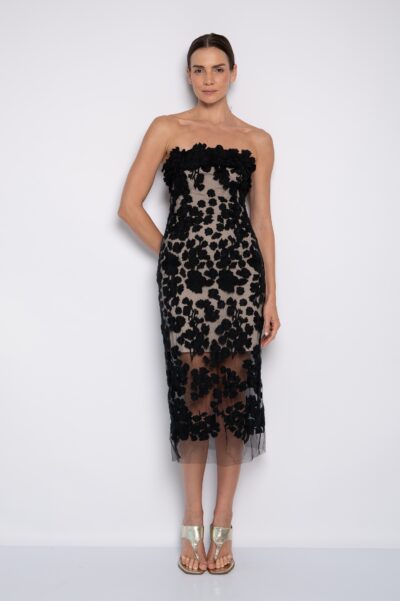 Vestido Bordado Midi Sem Alças Preto - Gisele