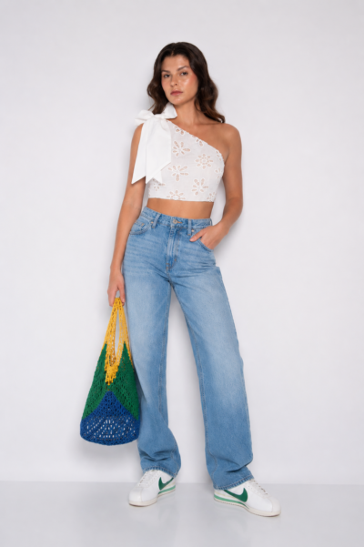 Top Bordado Um Ombro Só Off white - Elisa
