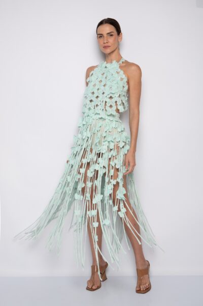 Saia Midi Bordada 100% Algodão Azul Maré - Beatriz