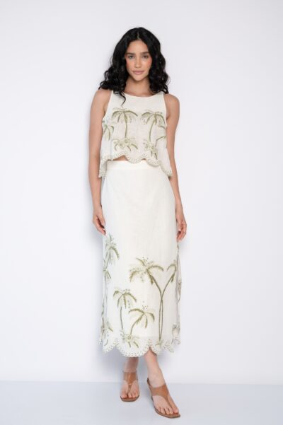 Blusa Cropped Bordada Cavada Off White - Silvana