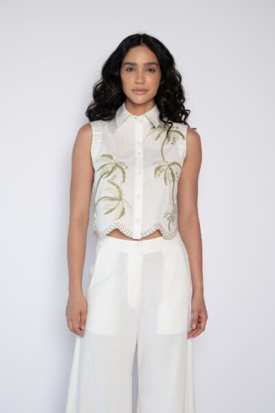 Camisa Cropped Bordada - Clécia