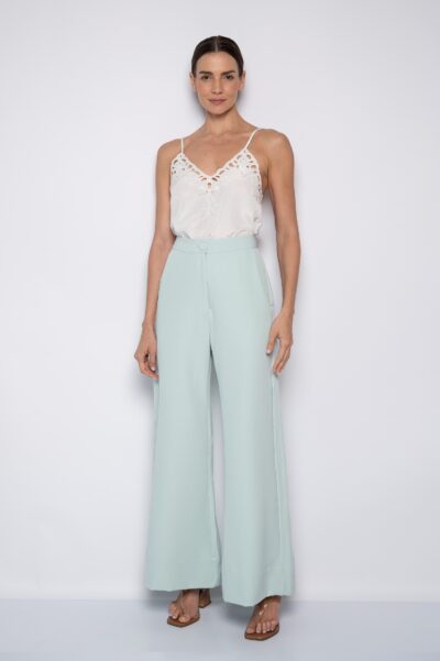 Calça Pantalona Com Bolsos Frontais Azul Maré - Mirtes