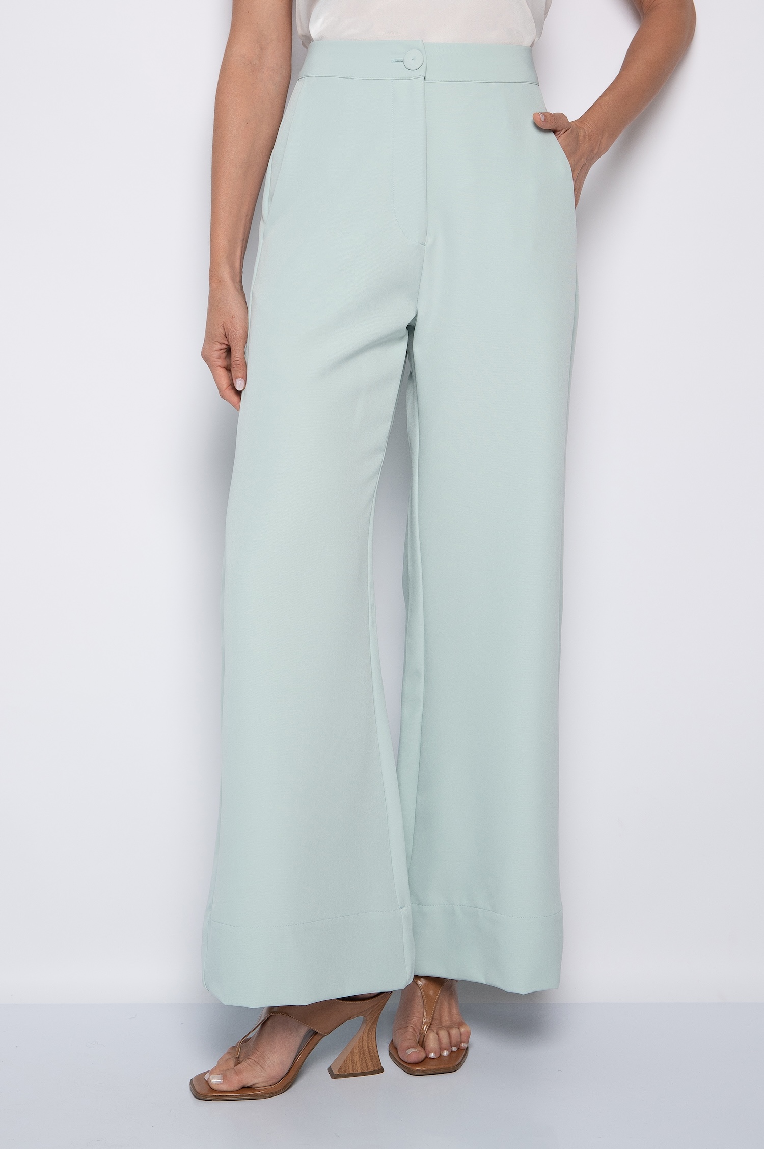 Calça Pantalona Com Bolsos Frontais Azul Maré - Mirtes - Imagem 3