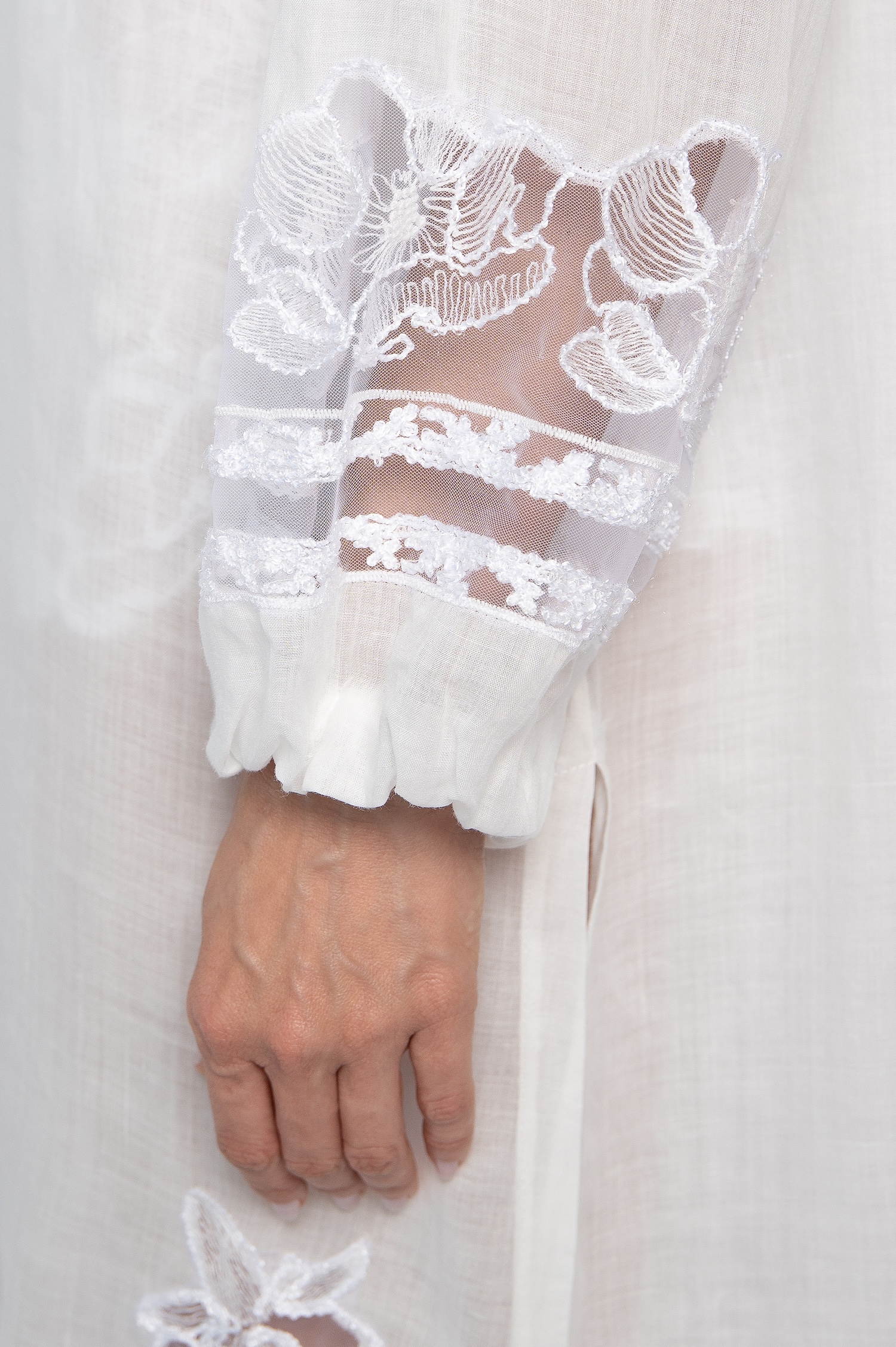 Vestido Chemise Bordado Com Manga 7/8 Off White - Adeline - Imagem 6