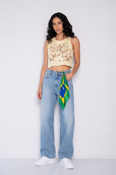 Blusa cropped bordada cavada amarela - Nanda