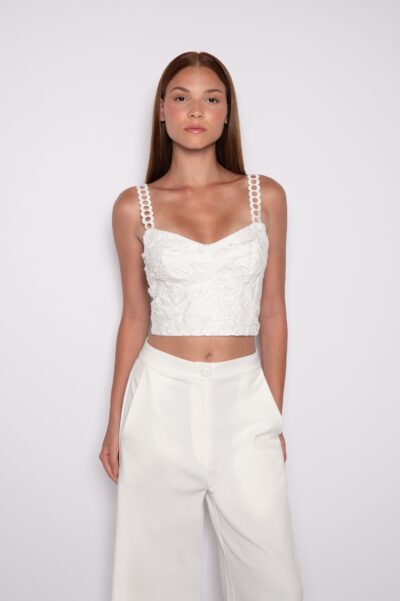 Top Bordado com Alças Off White - Júlia