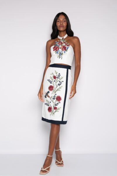 Saia Bordada Midi Off White - Simone