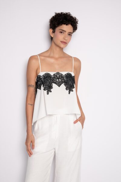 Blusa Cropped Bordada Com Alças Off White - Ana