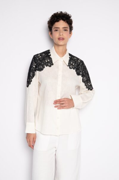 Camisa Com Bordado Aplicado Nos Ombros Off White - Olga