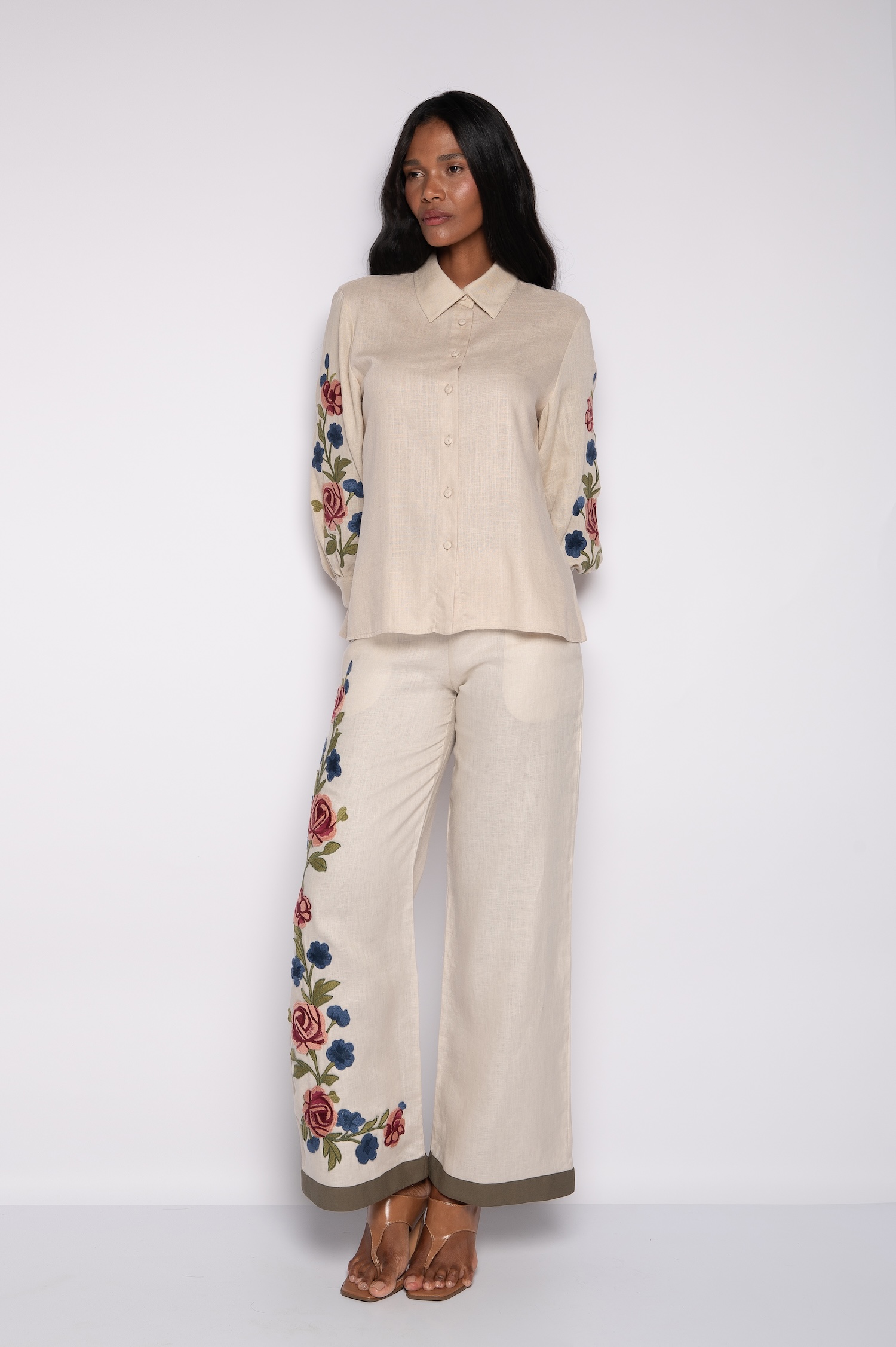 Camisa bordada manga 7/8 Bege - Celina - Imagem 6