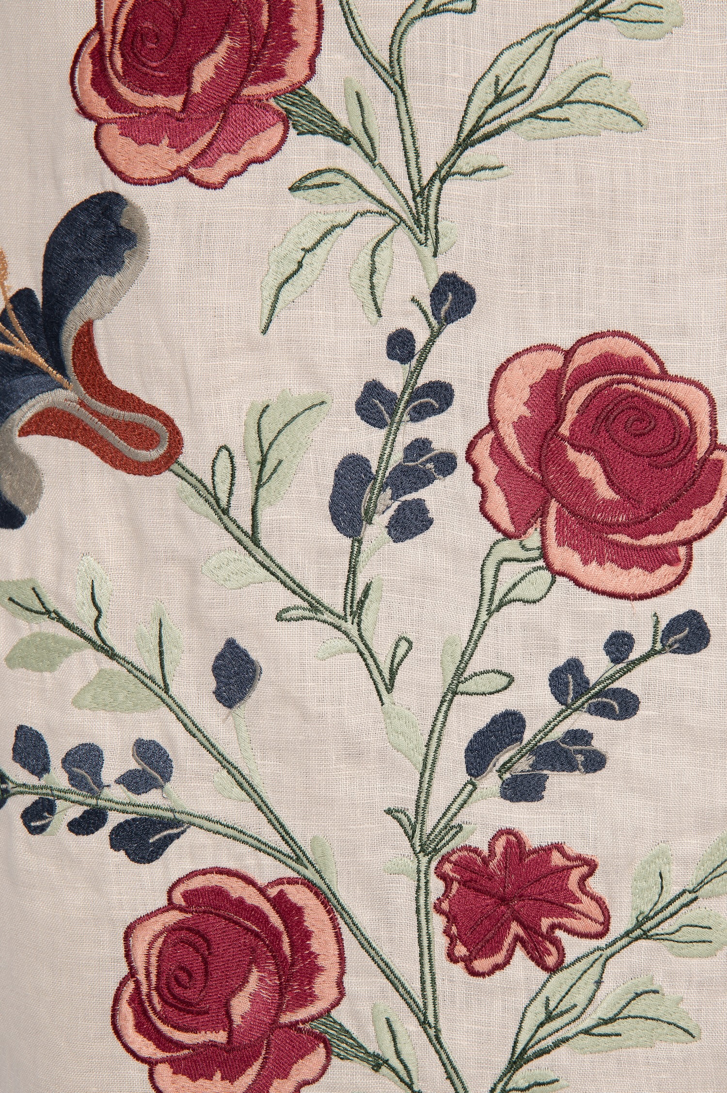 Saia 100% Linho Bordada Midi Bege - Simone - Imagem 3