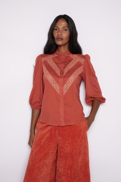Camisa Bordada Com Manga 3/4 Urucum - Zélia