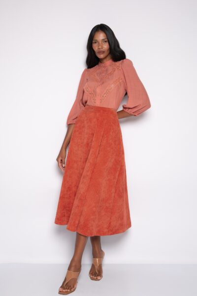 Saia Midi Godê Urucum - Rebeca