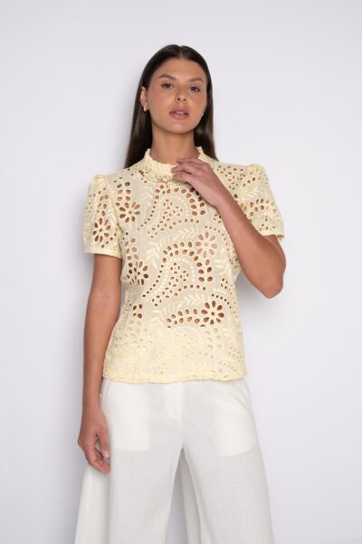Blusa Bordada Manga Curta Amarelo - Carol