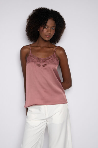 Blusa de Alças Finas com Bordado Delicado Rosa- Nivia