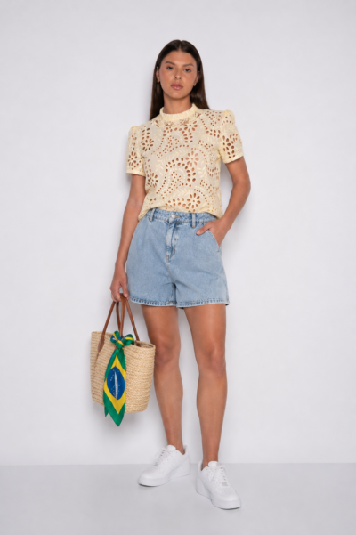 Blusa Bordada Manga Curta Amarelo - Carol