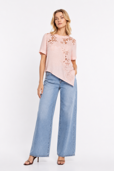 Blusa Assimétrica Bordada Rosa - Consuelo