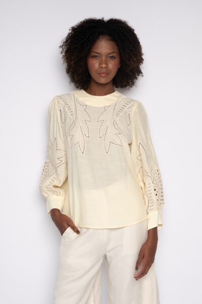 Blusa Bordada Com Mangas Bufante Creme - Jussara