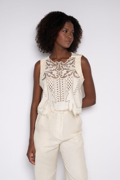 Top Cavado Bordado Creme - Neide