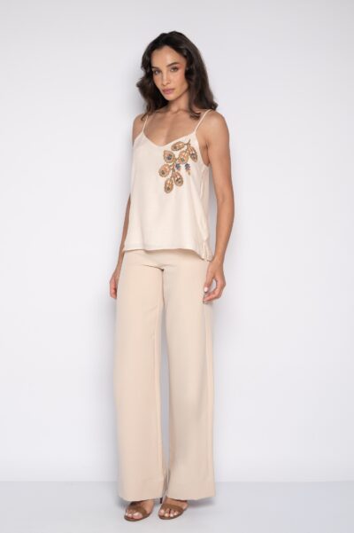 Blusa Bordada Com Alças Finas New Manteiga - Nely