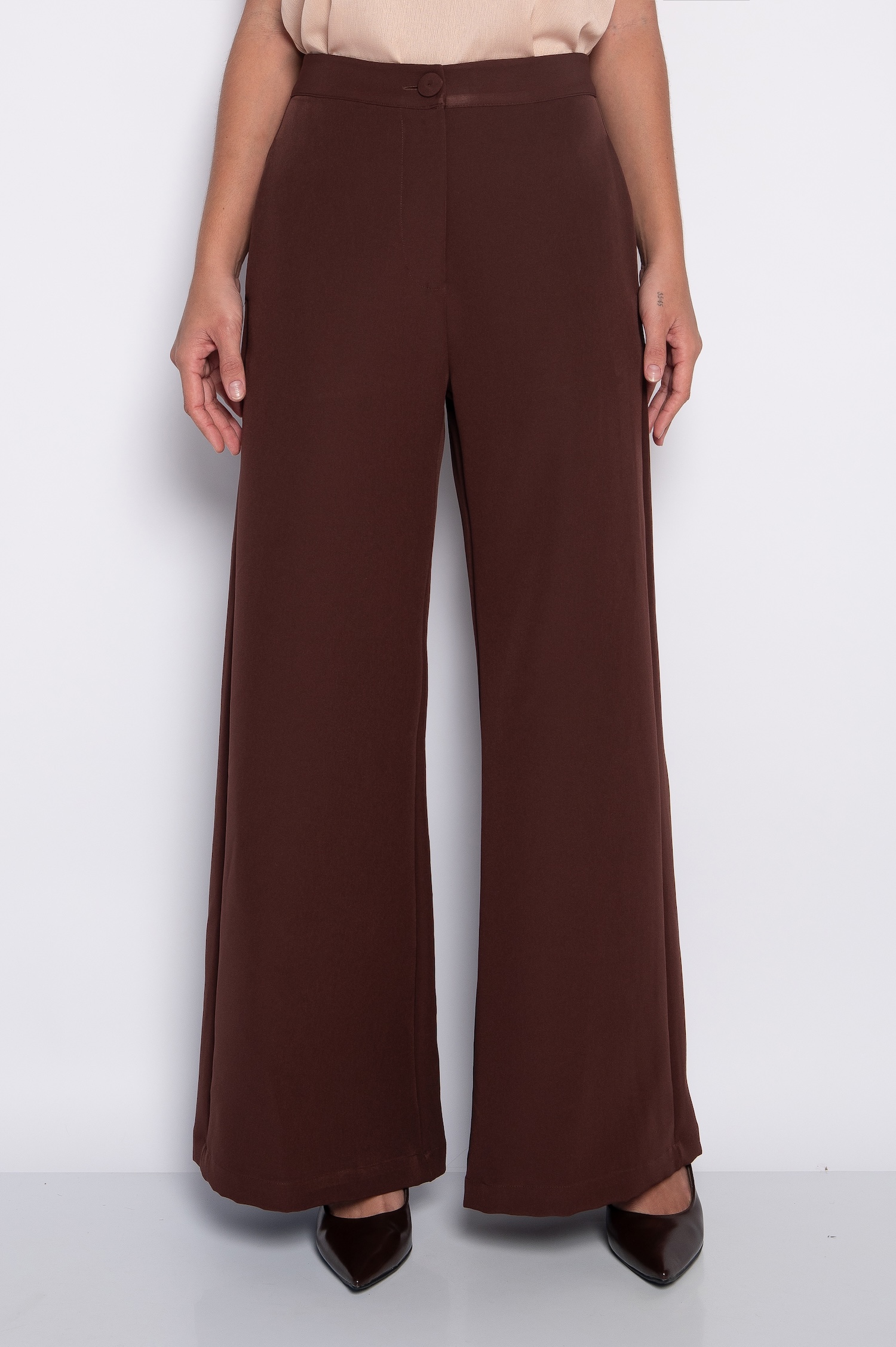 Calça Pantalona com Bolsos Laterais Marrom - Mirtes - Imagem 2