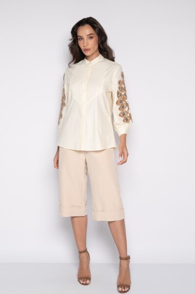 Camisa Com Mangas Bordadas Creme - Samira