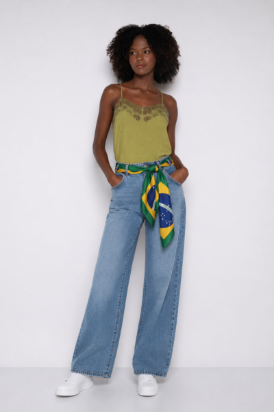 Blusa Bordada De Alças Finas Verde - Nivia