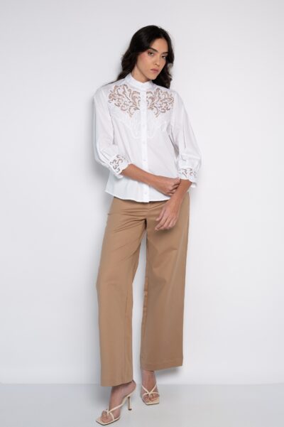Camisa Bordada Com Mangas 3/4 Branco- Stella