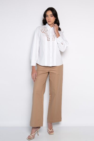 Camisa Bordada Com Mangas Bufante Branca- Olivia